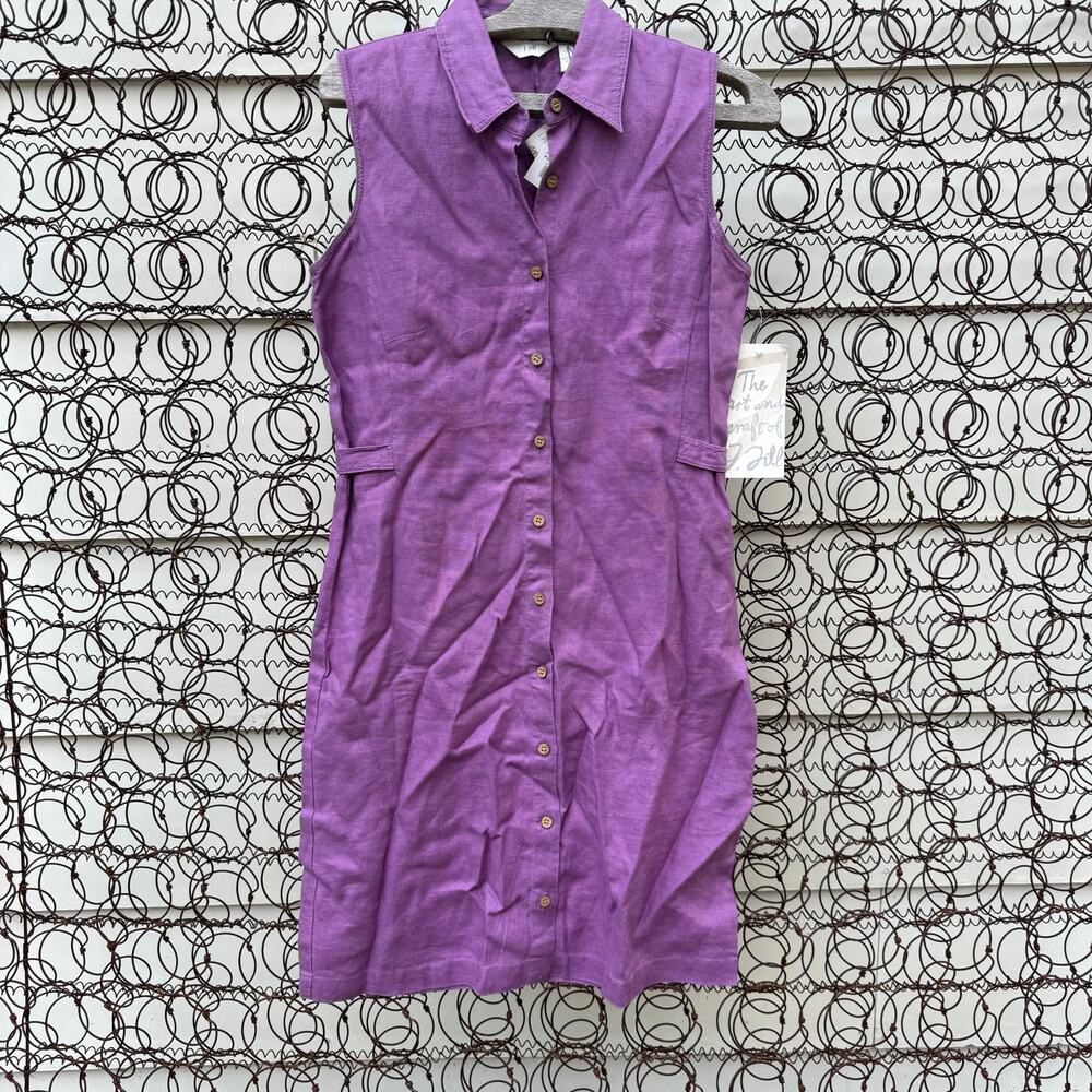 J Jill Love Linen Purple Sleeveless Button Front Shirt Dress XS NWT NEW